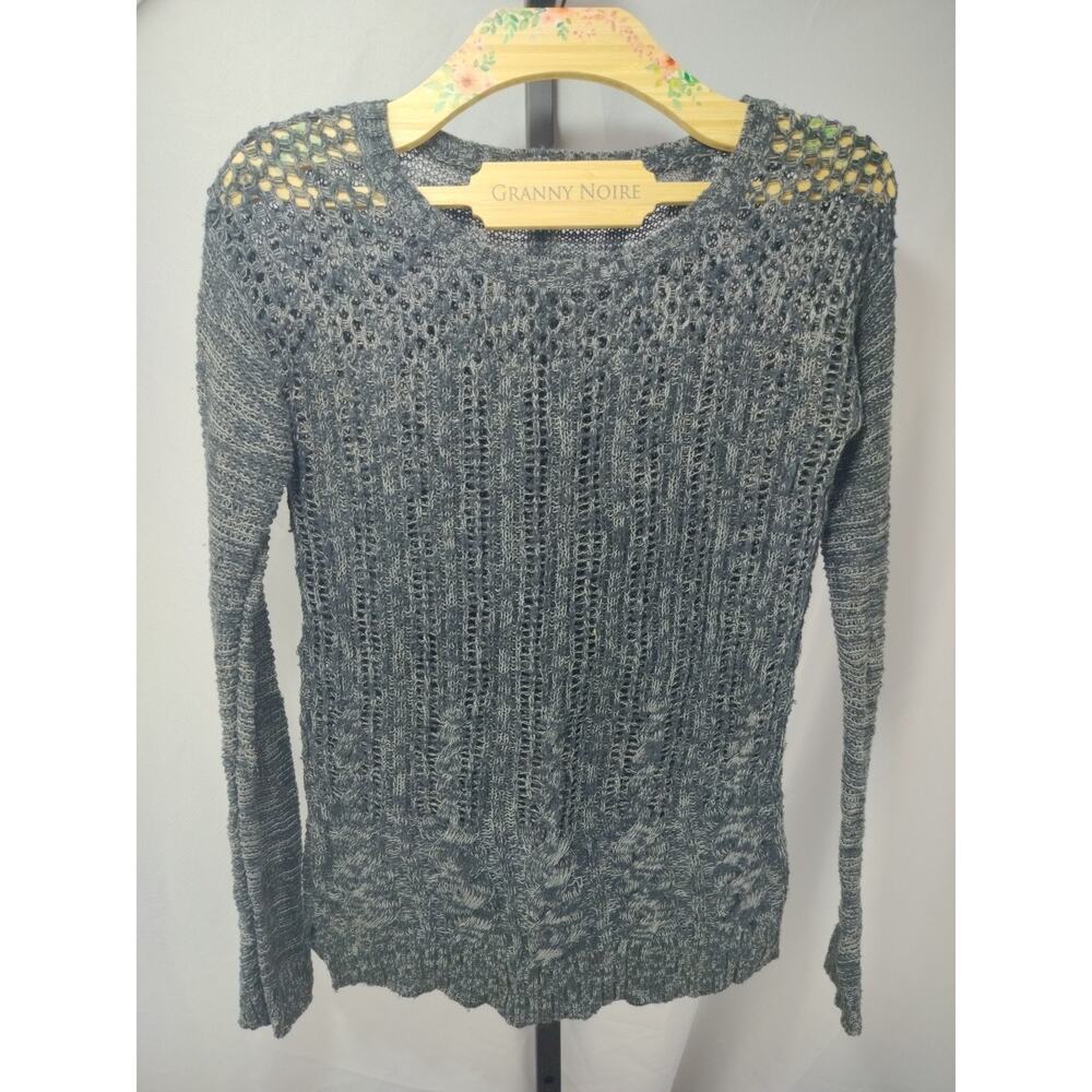 Mossimo Black Gray Open Knit Raglan Sleeve Sweater, Size XS